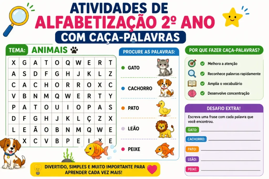 Atividades de Alfabetização 2 Ano com Caça-Palavras