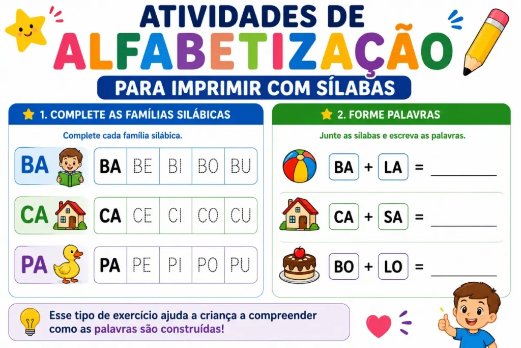 Atividades de Alfabetização para Imprimir com Sílabas