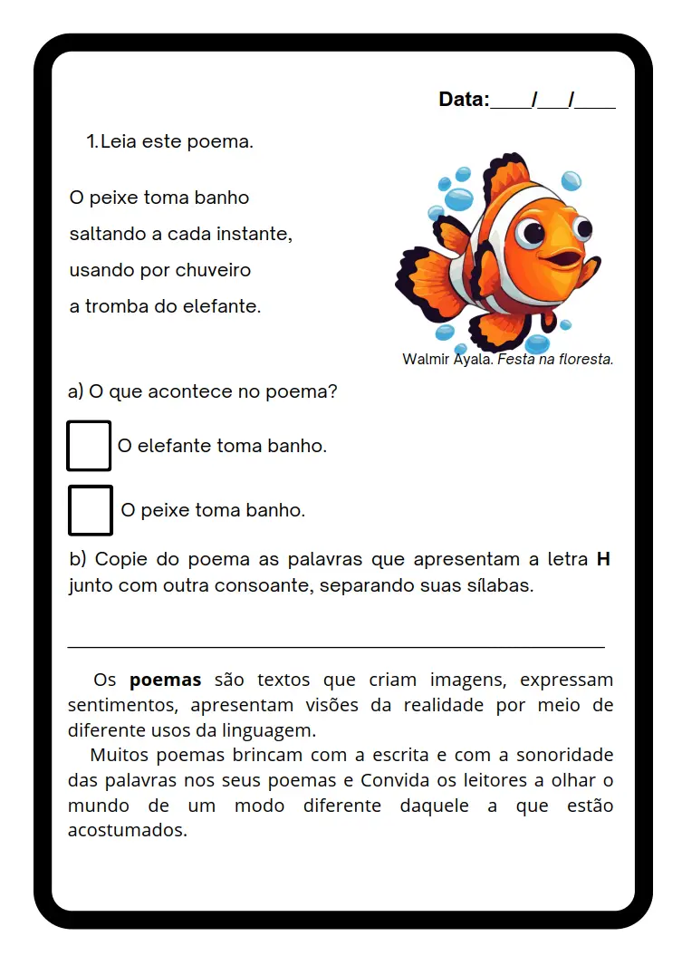 Atividade de Alfabetização 3º Ano 2