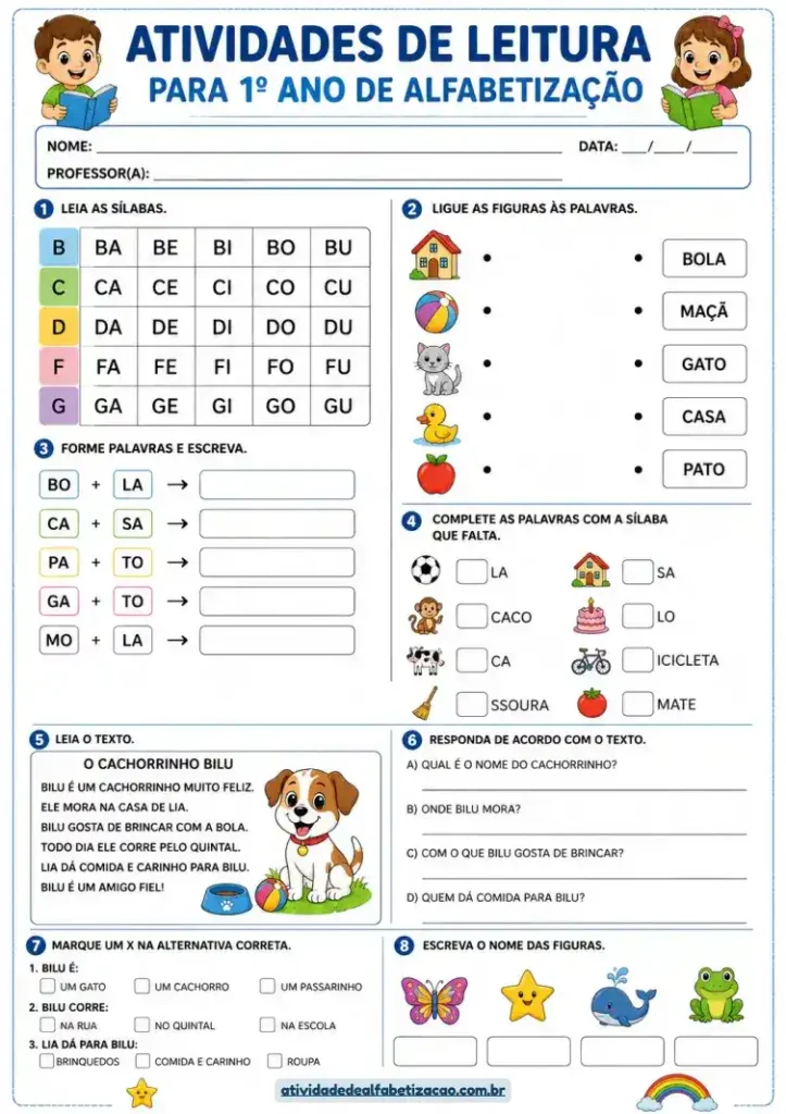 Atividade de Leitura 1º Ano – Sílabas, Palavras e Interpretação