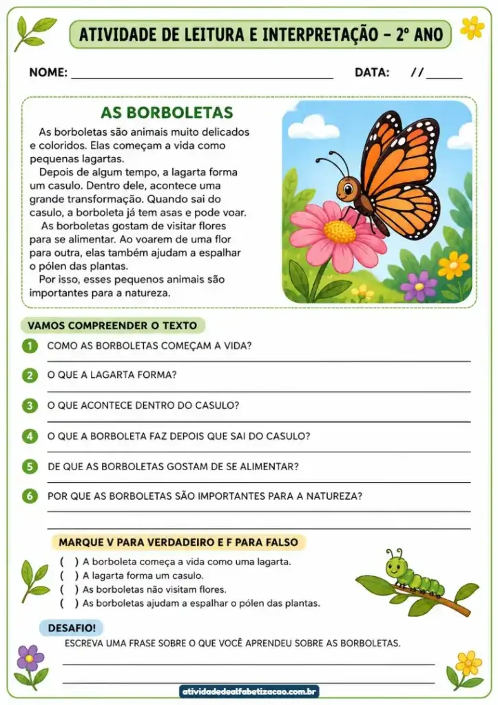 Atividade de interpretação de texto 2° ano para imprimir grátis em pdf