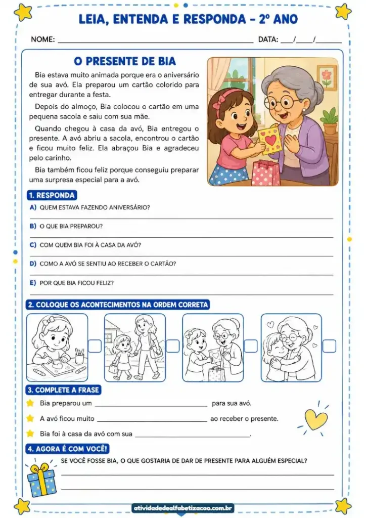 Atividade de interpretação de texto 2° ano para imprimir grátis em pdf