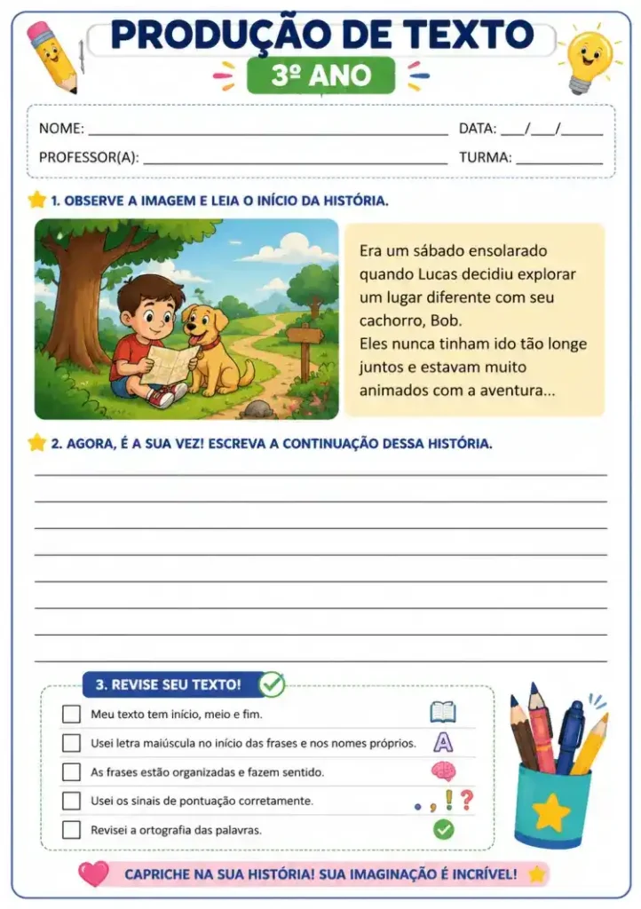 Atividade de produção de Texto 3º Ano Continue a História