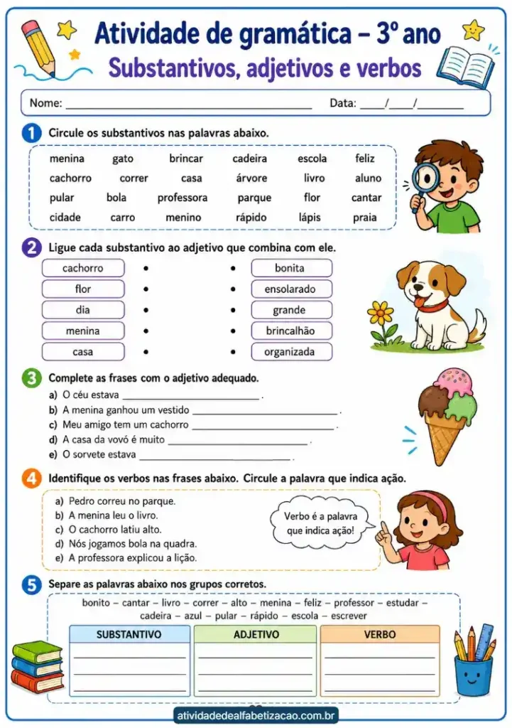 Atividades de gramática 3º ano para imprimir em pdf