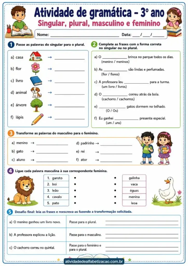 Atividades de gramática 3º ano para imprimir em pdf
