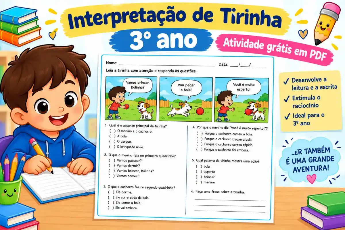 Interpretação de tirinha 3 ano: Atividade grátis em pdf para imprimir