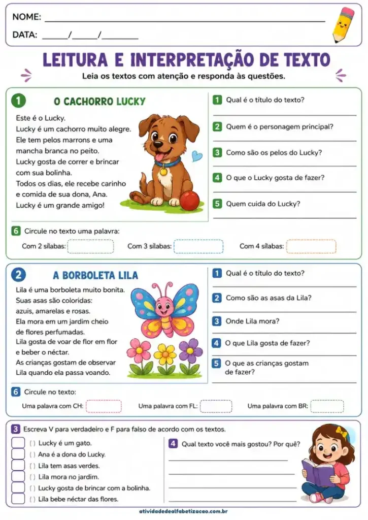 Leitura e Interpretacão de Texto com Pequenos Textos para 2° Ano Alfabetização