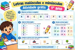 Letras maiúsculas e minúsculas: Atividade grátis 1° ano para imprimir em pdf