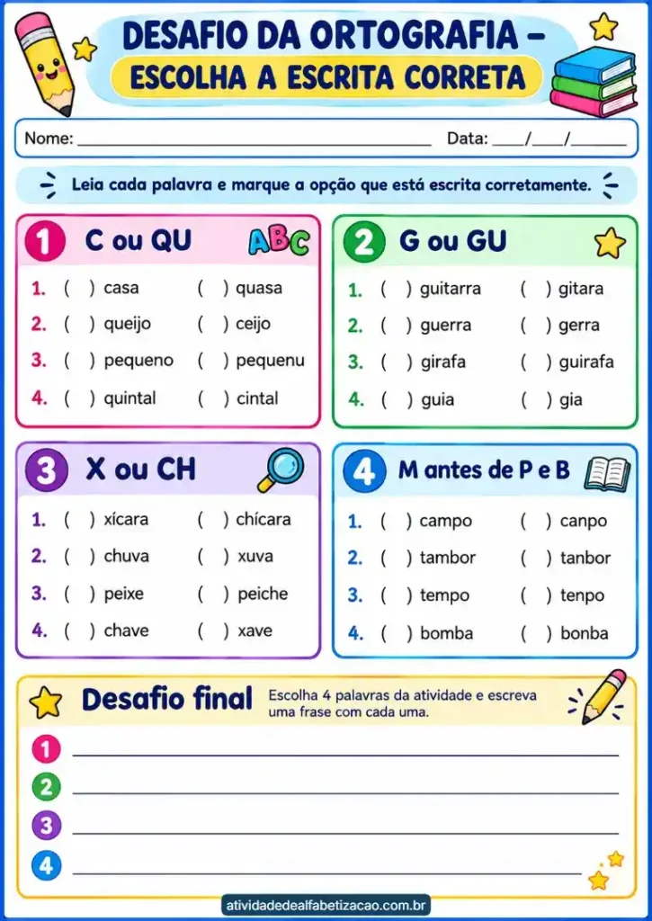 Atividades de ortografia 3º ano para imprimir grátis em pdf