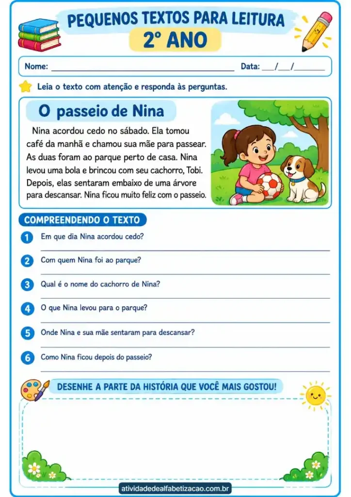 Pequenos textos para leitura 2° ano grátis em pdf para imprimir