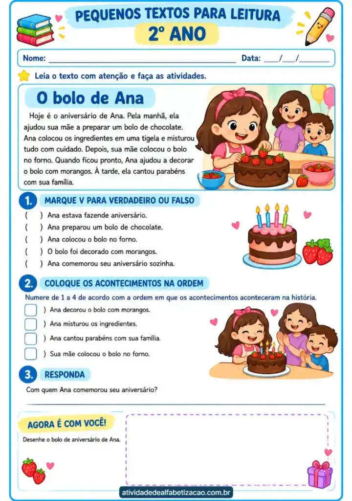 Pequenos textos para leitura 2° ano grátis em pdf para imprimir