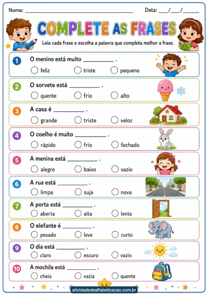 Sinônimos e antônimos 2° ano: Atividade grátis em pdf para imprimir
