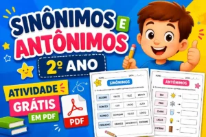 Sinônimos e antônimos 2° ano: Atividade grátis em pdf para imprimir