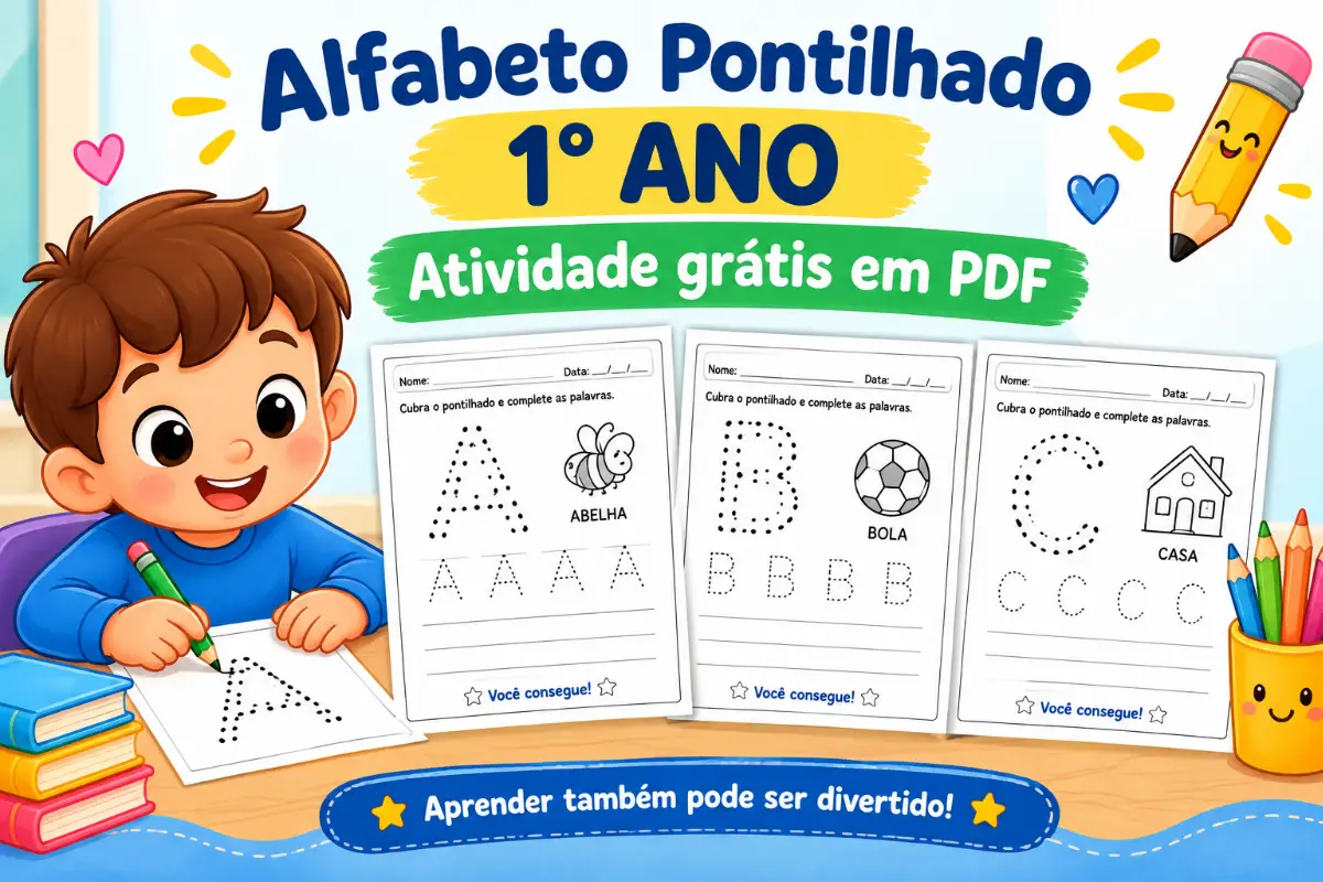 Alfabeto pontilhado 1 ano: Atividade grátis em pdf