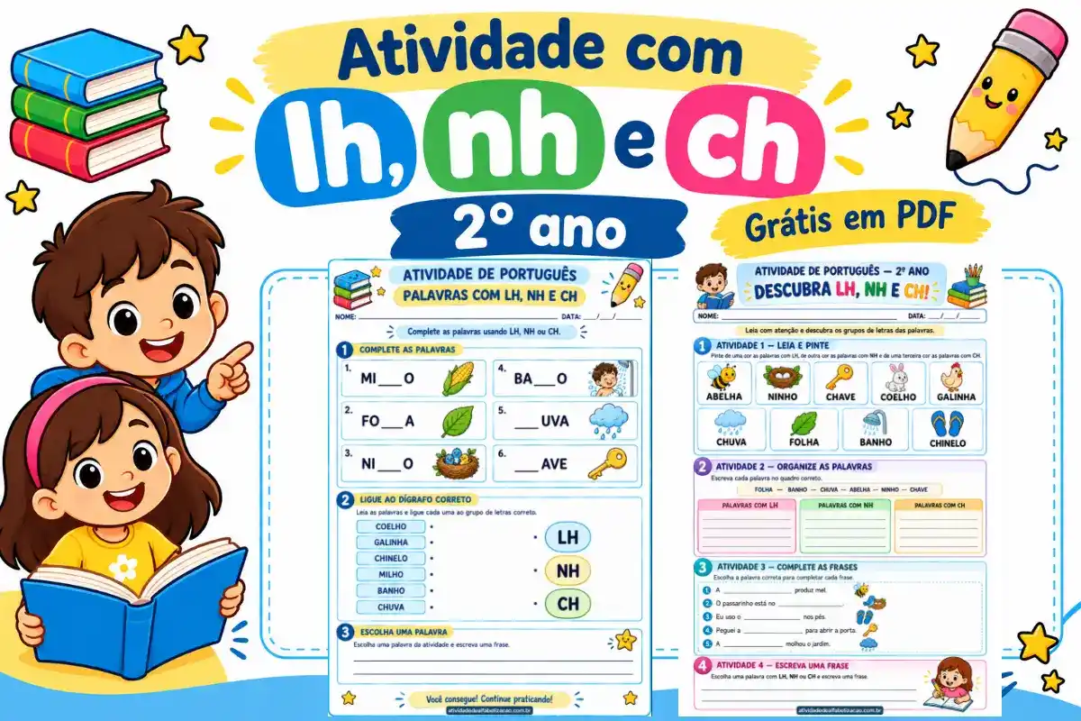 Atividade com lh, nh e ch 2 ano grátis em pdf para imprimir